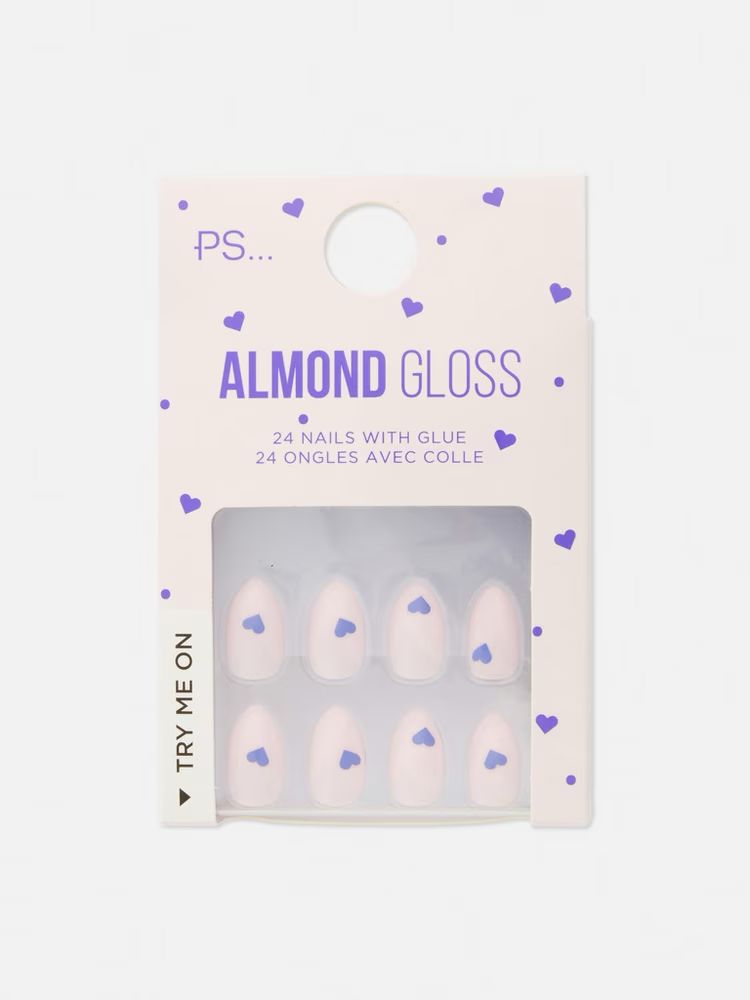 Almond Gloss Nails - Heart Design